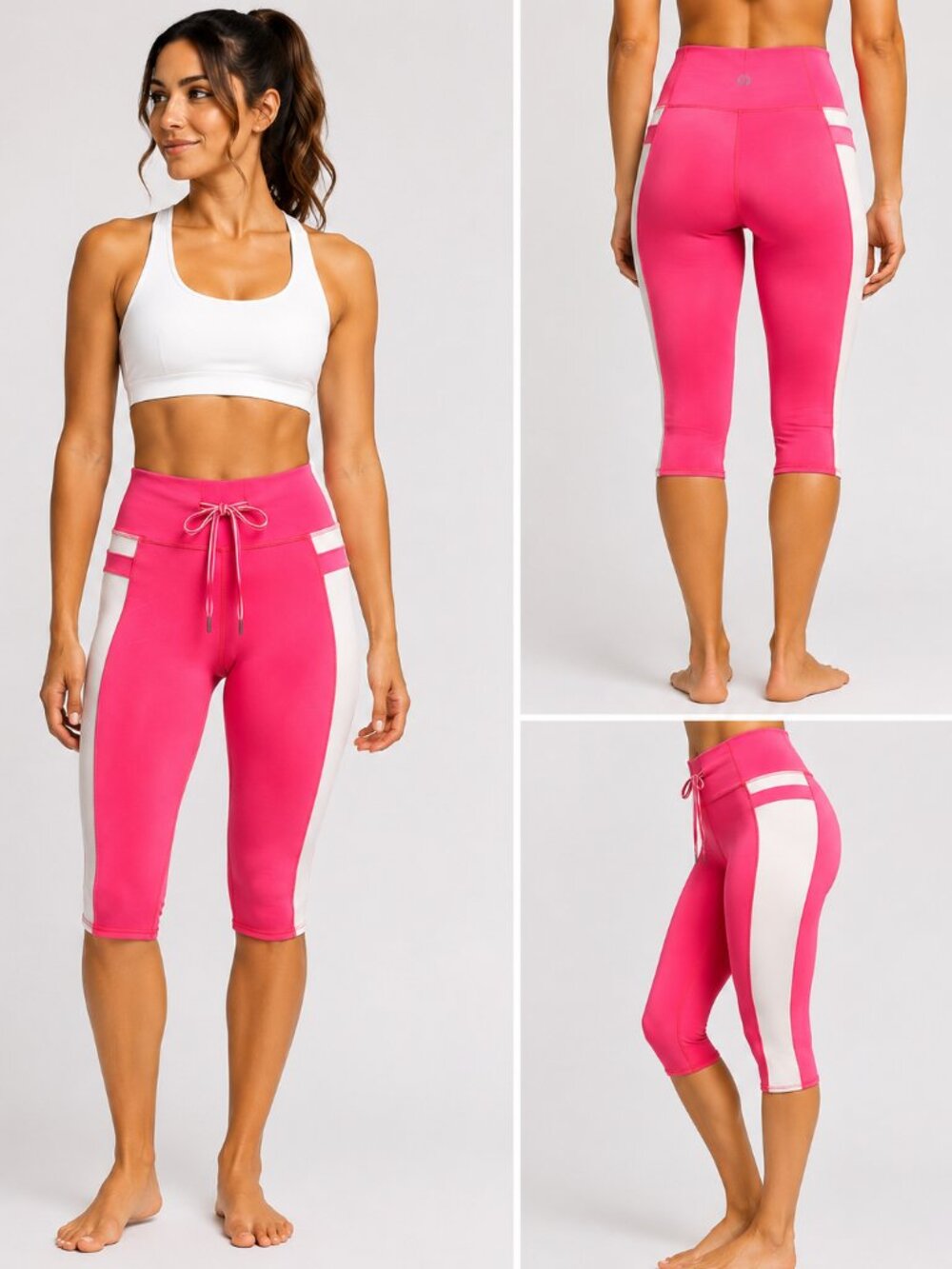 Lululemon Hot Pink & White Cropped Running Tights Leggings